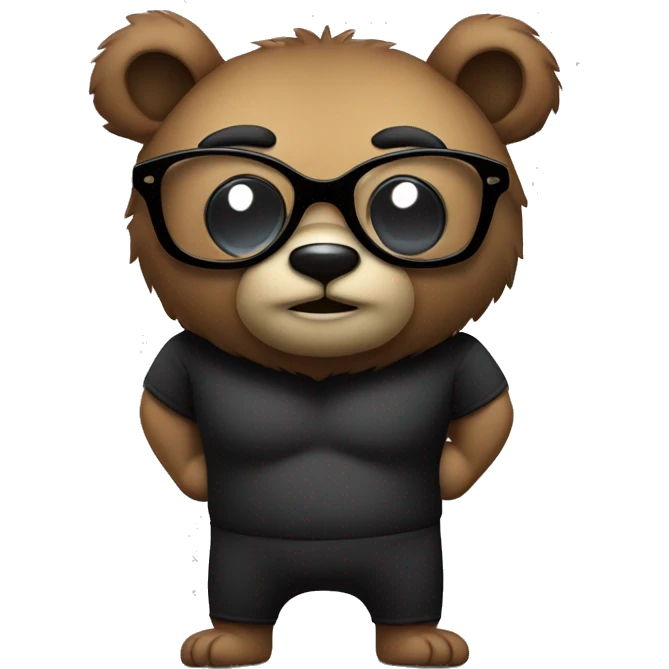 a moustachioed bear with muscular ,black square glasses full body emoji