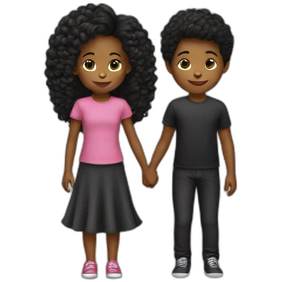 Beso niña a niño con el cabello negro  emoji