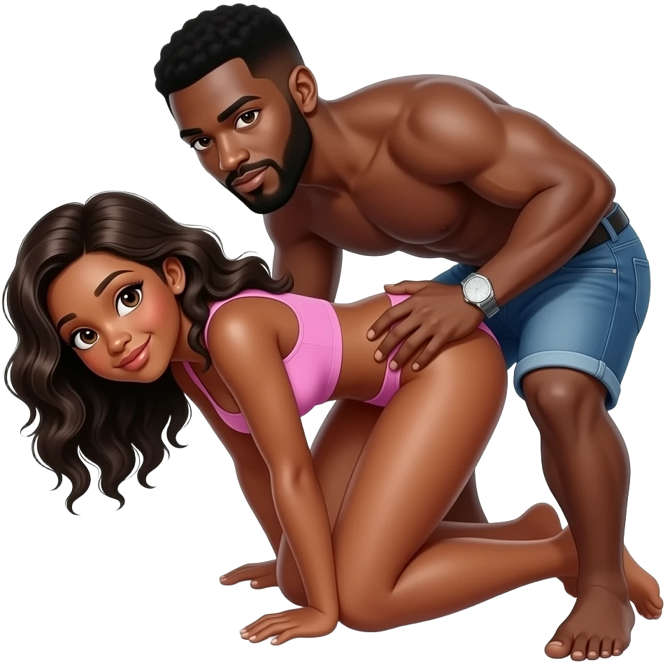 Nude Black Girl bent over with black  guy behind emoji