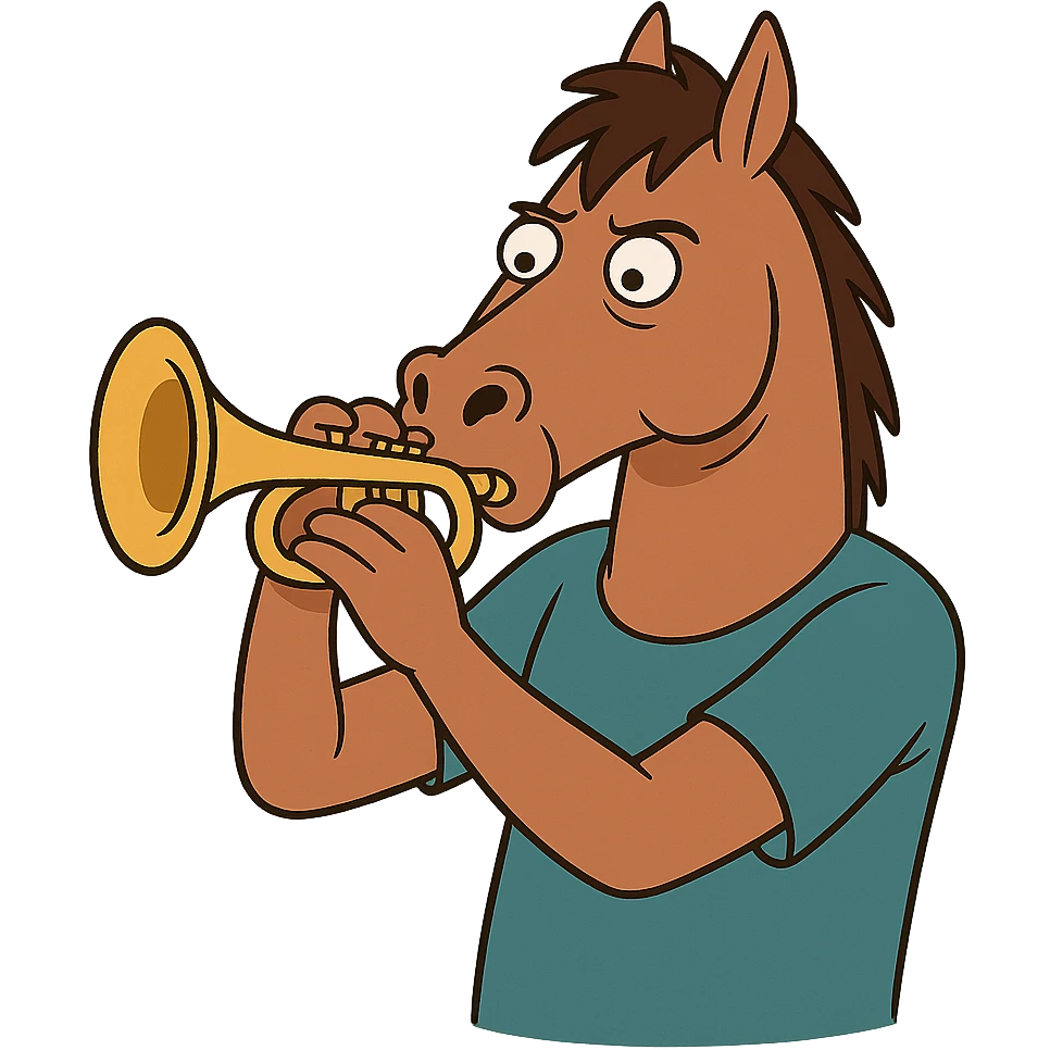 flat toon style horse playing trumpet emoji