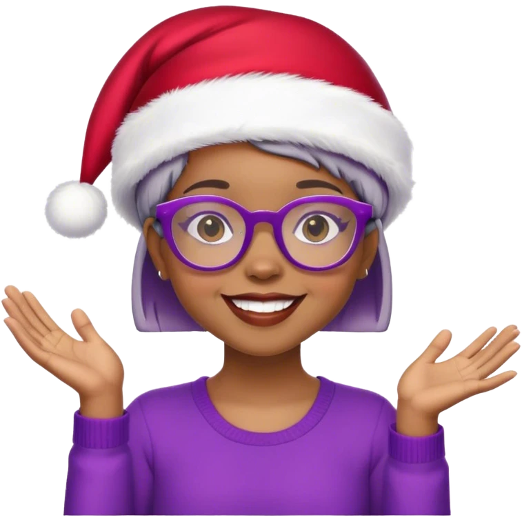 Light skinned Black girl with purple glasses short natural gray haircut celebrating Christmas emoji