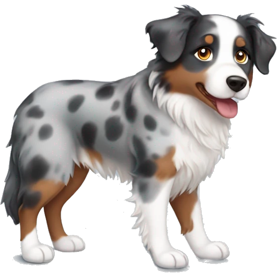 Girl with brown hair and blue eyes with blue merle Australian shepherd emoji