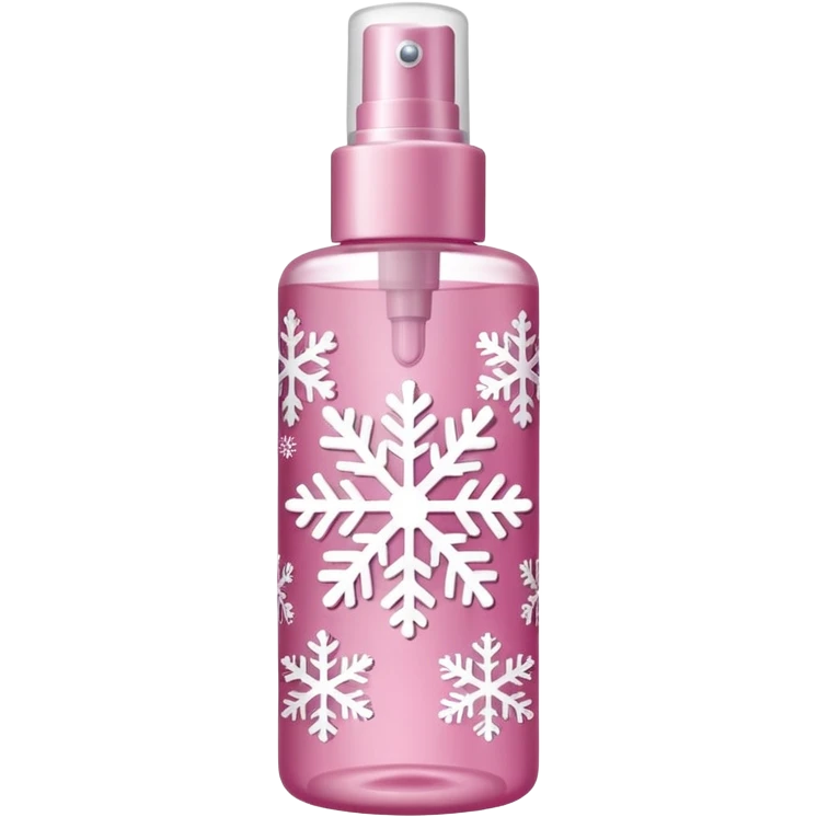 cynderical shaped pink body mist bottle with white snowflakes emoji