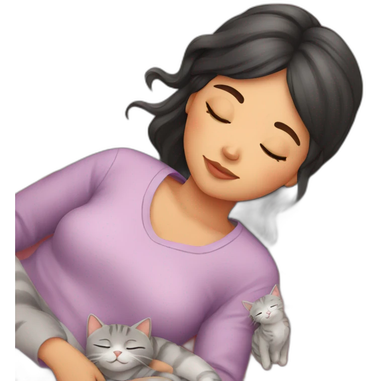 girl sleeping with 2 cats emoji
