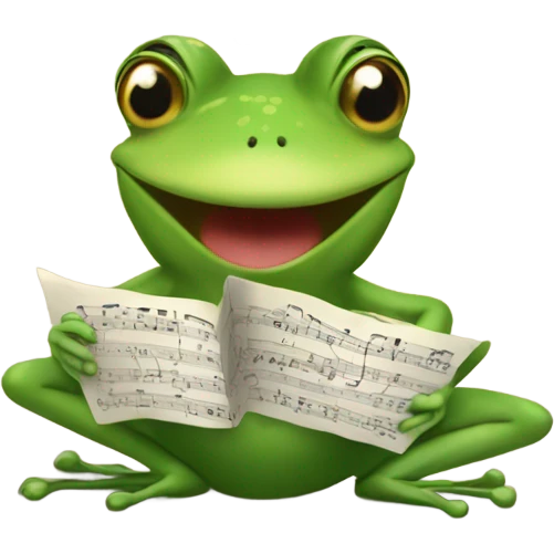 Frog singing with musical notes around him emoji