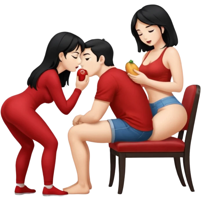I want a female with black hair in doggystyle sex position with her head facing me and her ass facing away & then a guy behind her eating her ass emoji
