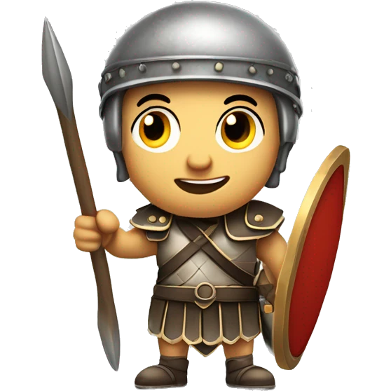  A Roman soldier with a daring expression, holding a spear in one hand and making a "rock" sign (the horns) with the other. A fun mix of history and modern attitude. emoji