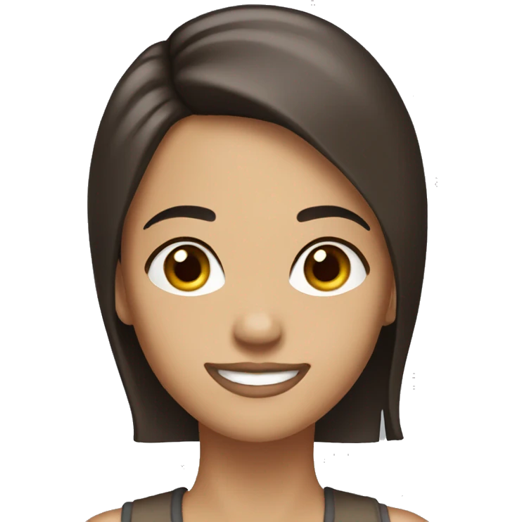 Tall slim girl with dark brown eyes and dark brown hair.She is smiling emoji