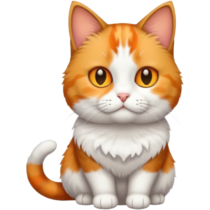 full body calico tabby + white cat with small head and fat body emoji