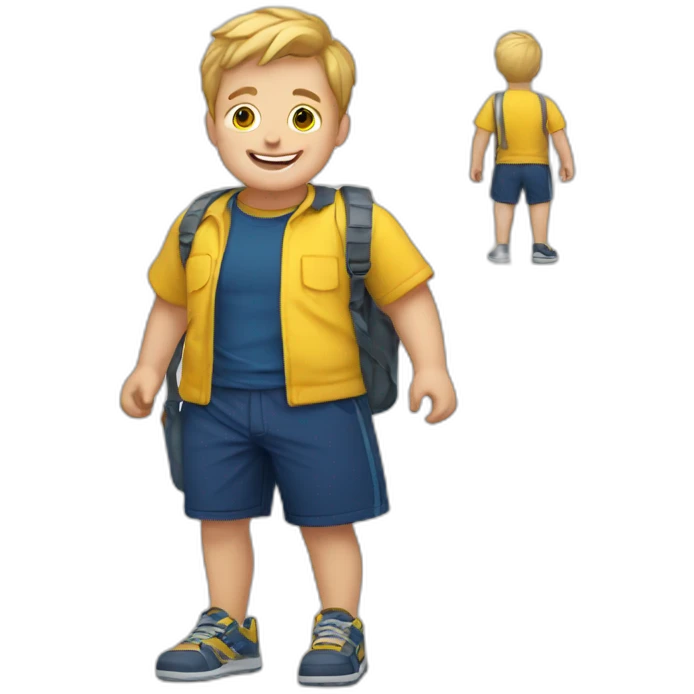happy white kid with yellow shirt and dark blue shorts emoji
