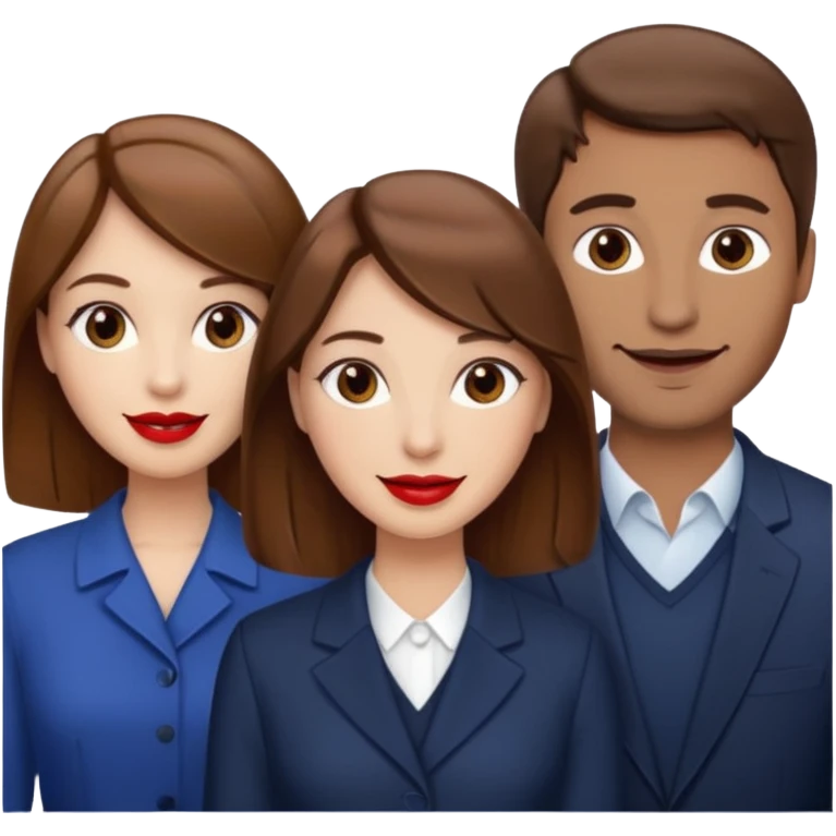 Two woman with brown hair standing next to a man with brown hair  emoji