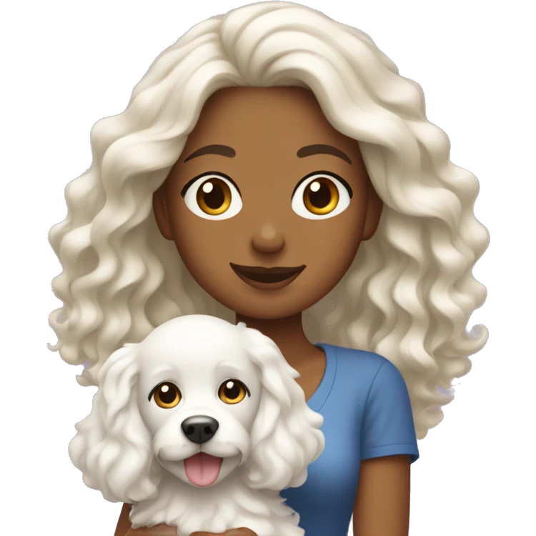 Tanned wavy hair girl with her white dog emoji