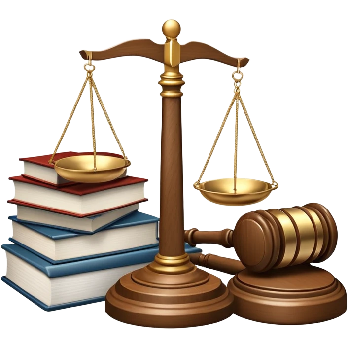 An icon featuring a gavel, scales of justice, and legal books, symbolizing law. The design includes a courthouse building in the background, representing the legal system and justice. Transparent background highlights the authority and structure of the law. emoji