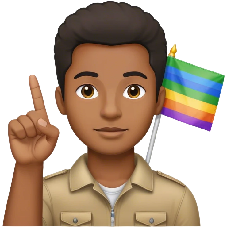 black man holding middle finger with pride flag in the other hand emoji
