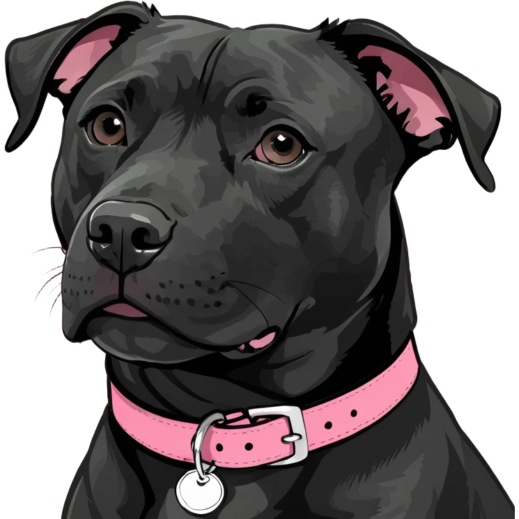 Full black pitbull lab mix with pink collar emoji