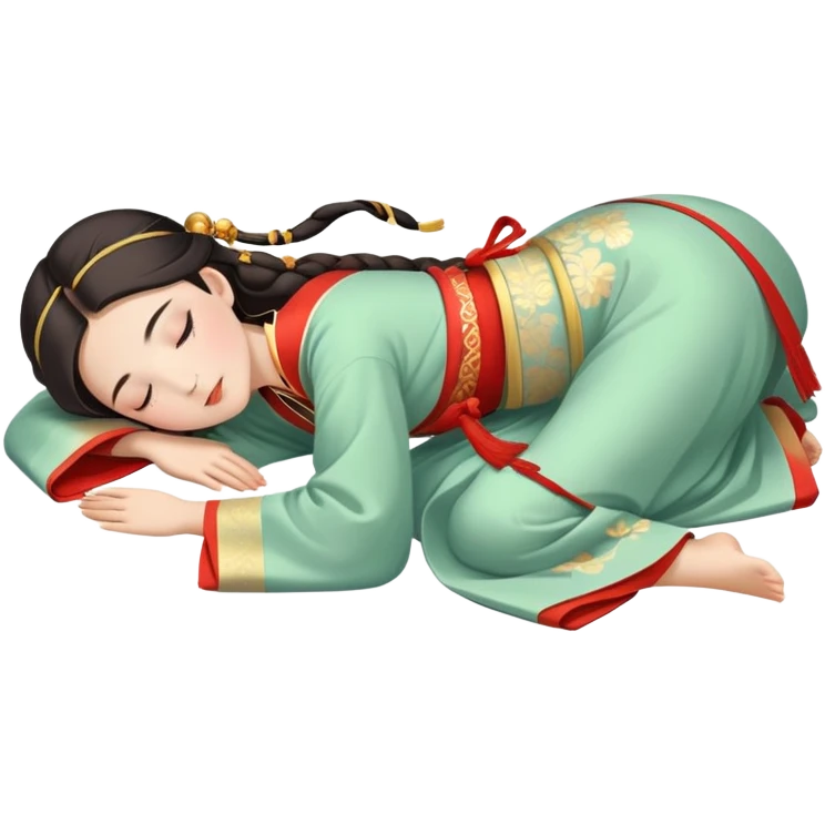 Beautiful girl in Hanfu lying on the ground sleeping emoji