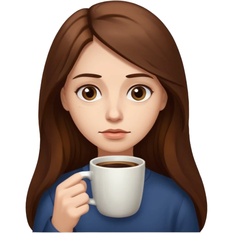 create a woman long hair brown, holding her cup of coffee looking exausted  emoji