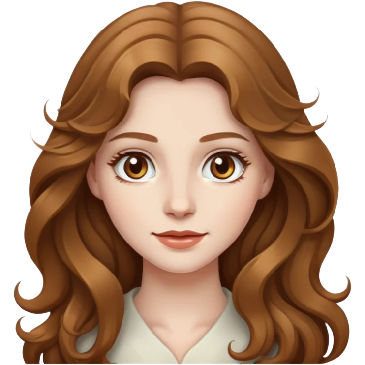 Me faça uma moça de cabelos ondulados longo cor castanho claro, olhos hanzel, pele branca pálida emoji
