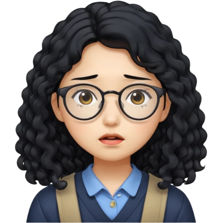  Korean female college student with a worried face , long curly hair  emoji