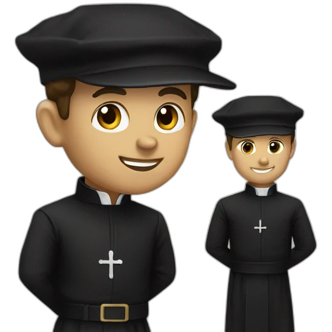 Don Bosco with a black priest suit and a cap emoji