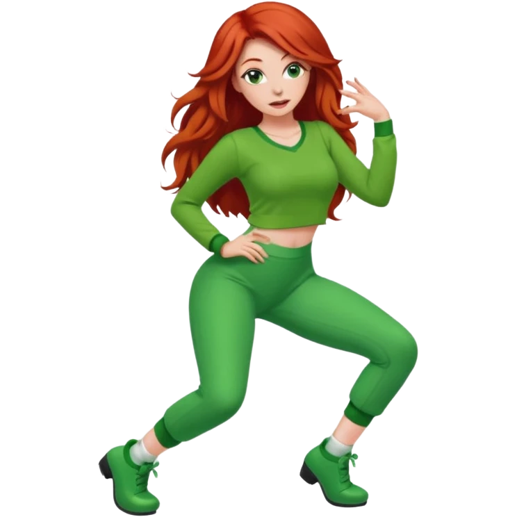 Red head lady twerking with long red hair and green cute outfit emoji