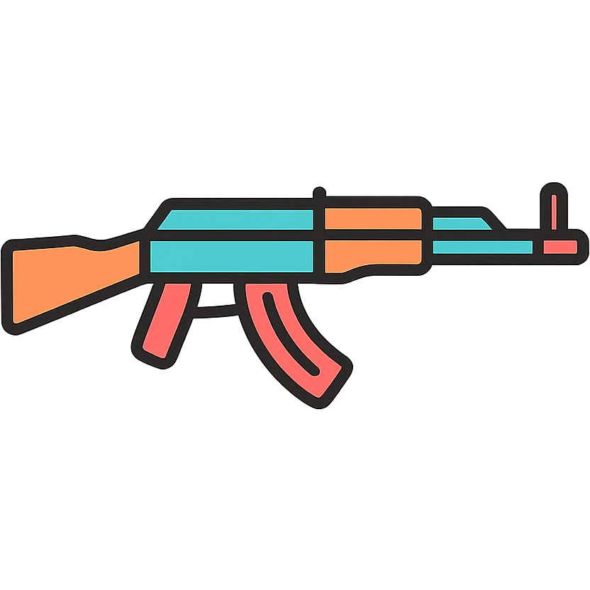 AK-47 rifle as a flat color icon, bold shapes, minimalistic, clear outline emoji