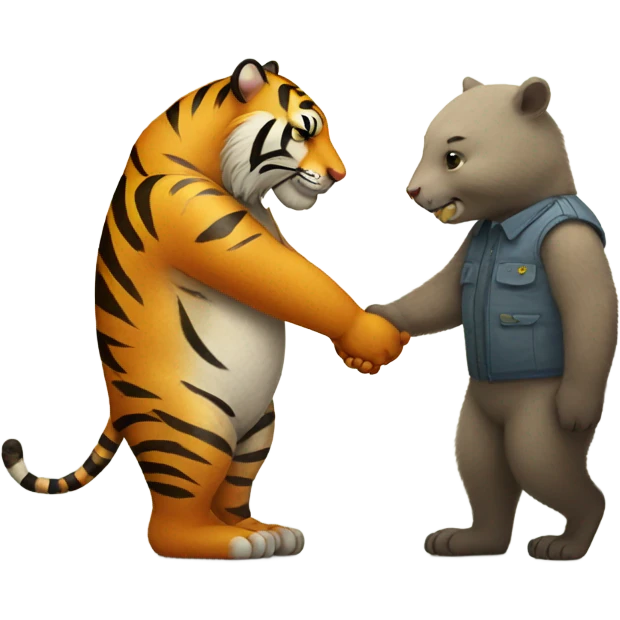 Tiger holding hands with wombat emoji