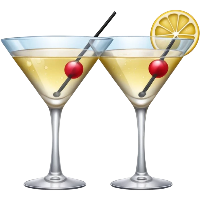 two realistic glasses of cocktail in emoji style, one coupe glass and one martini emoji