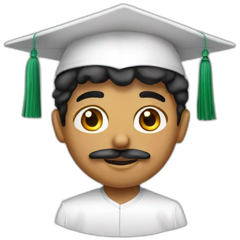 Arabic boy with curl and mustache graduation cap emoji