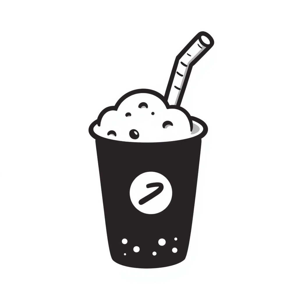 hand-drawn doodle of a boba tea cup with straw and pearls emoji