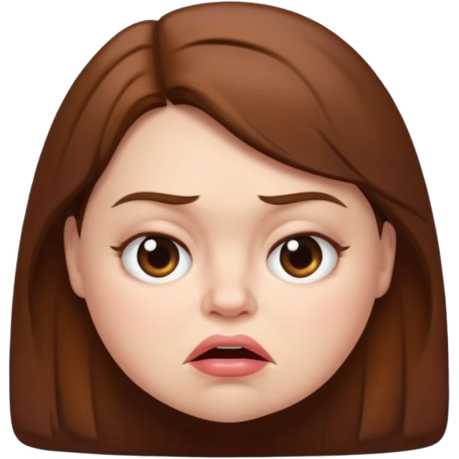 a grumpy brown-haired woman with plump tits and a plump mouth emoji