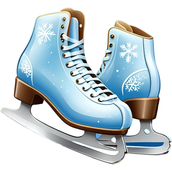 An icon showing In the background, twinkling lights, winter trees, and cheering spectators create a festive atmosphere. a pair of elegant ice skates gliding across a smooth, frozen rink with snowflakes in the air. Transparent background highlights the grace and charm of ice skating. emoji