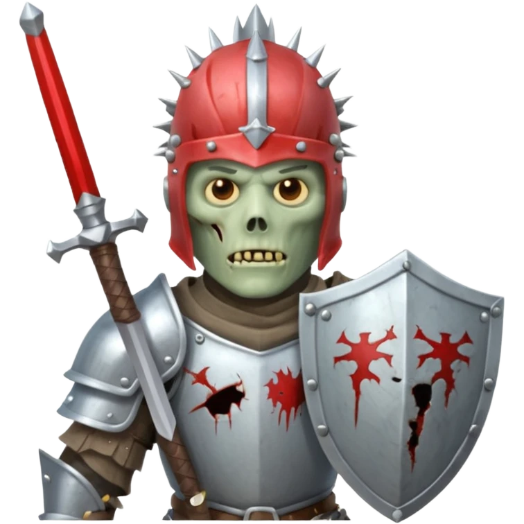 zombie Knight with silver spiky helmet holding sword and shield emoji