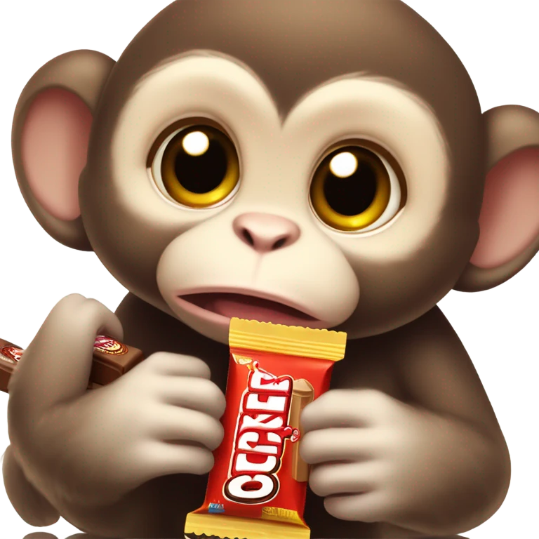 a baby monkey eating a kit-kat emoji