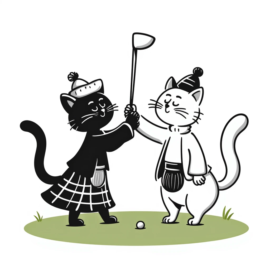 two cats in love playing golf in Scotland emoji