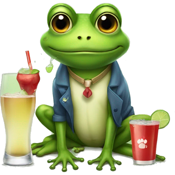 Frog with a dog and drinks emoji