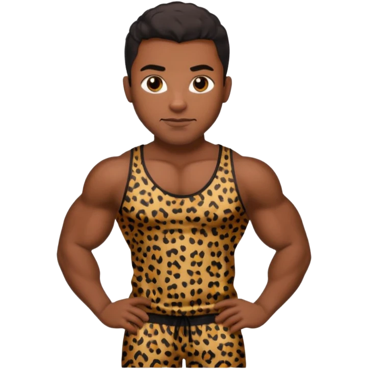 Handsome Black guy with brown skin tone, with muscular build, wearing black leapard print pajamas  emoji