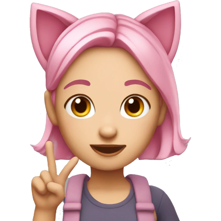 pink haired girl with cat ears waving in memoji style emoji
