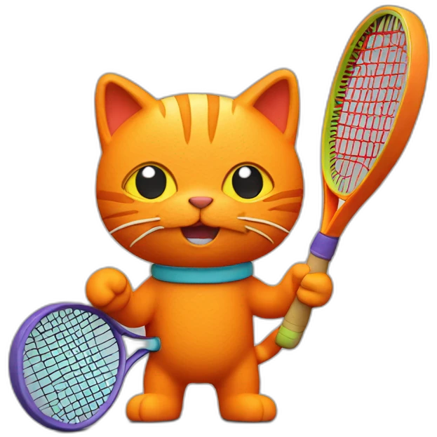 Orange Plasticine cat with a tennis racket in his hand emoji