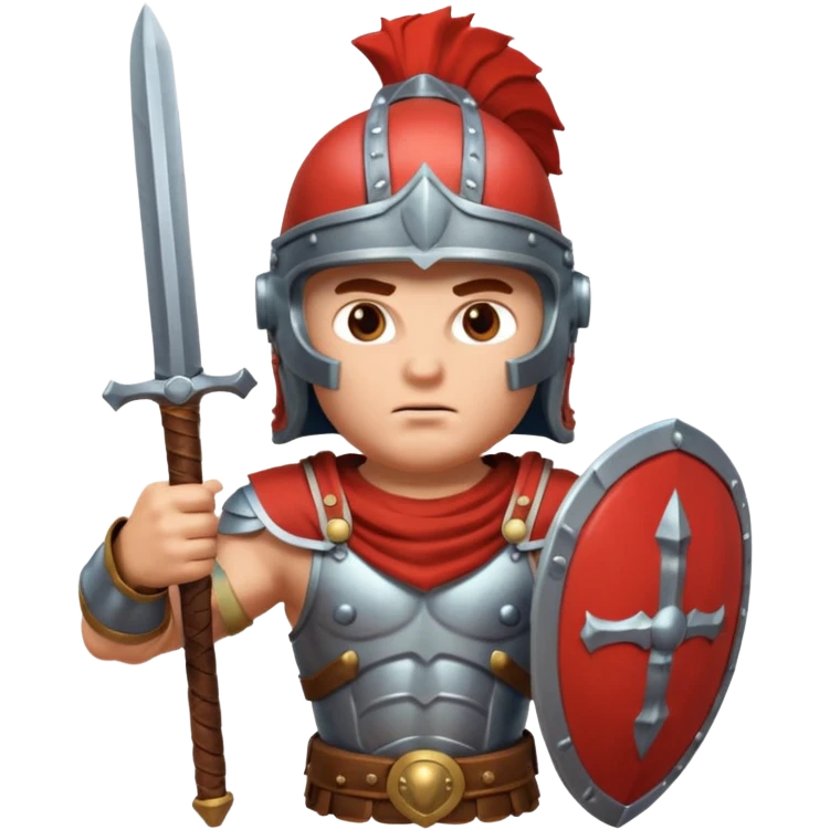 An emoji of the Roman god Mars. He is a warrior with a helmet and armor, holding a sword and shield, with a fierce expression. emoji