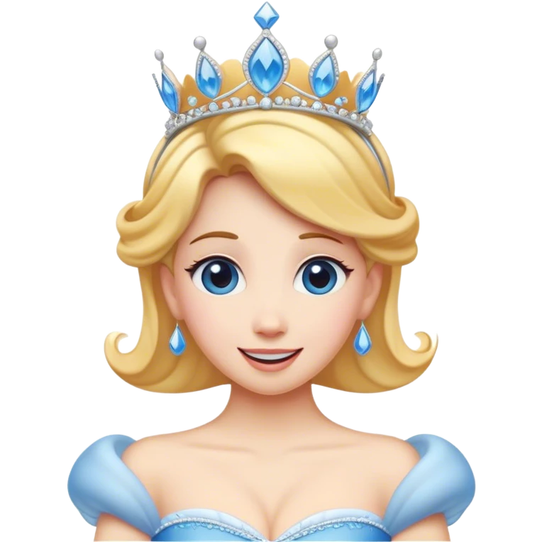 Cinematic Playful Cinderella Portrait Emoji, Blushing with excitement, hands clasped near her heart, eyes wide with anticipation, her tiara slightly askew from an unexpected twirl, a radiant princess caught in a moment of joy, utterly captivating! emoji