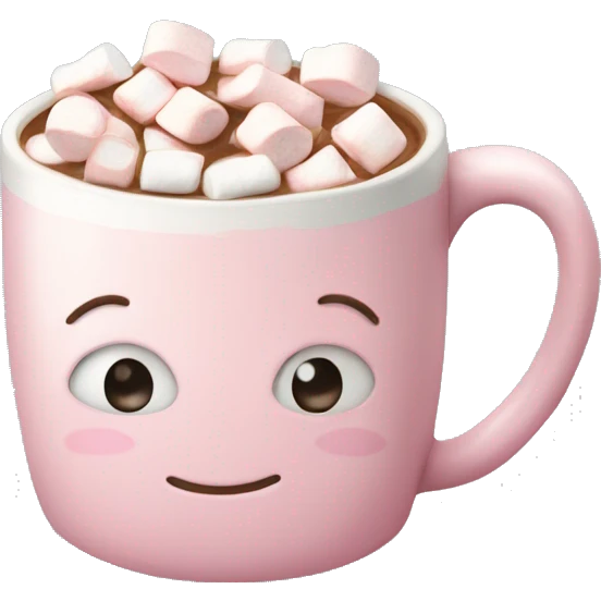 Light Pink mug of hot chocolate with marshmallows  emoji