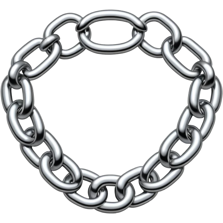 A thick luxury chain emoji made of liquid silver chrome, smooth rounded links, glossy metallic reflections, heavy swag aesthetic, minimalistic iOS emoji style, centered, clean white background emoji