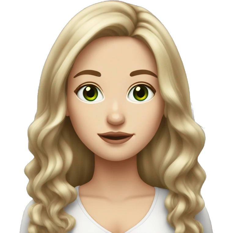 White girl with long voluminous brown hair with blonde highlights green eyes emoji