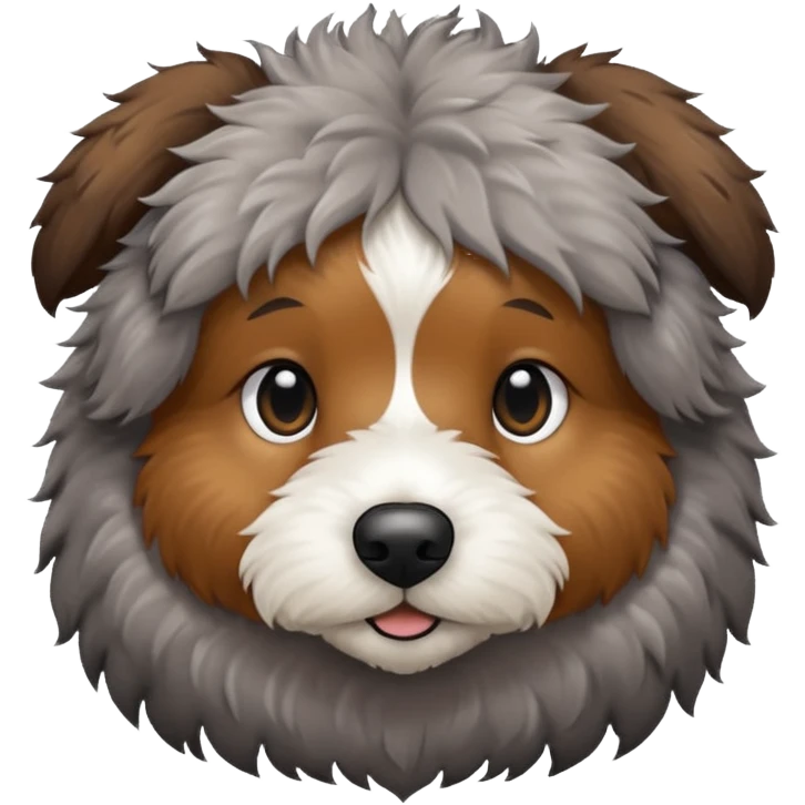 Aussie doodle with light and dark brown fur with tuffs of grey emoji