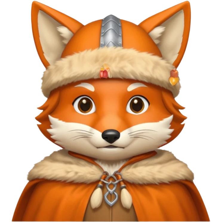 Fox wearing viking hat and fur cape emoji