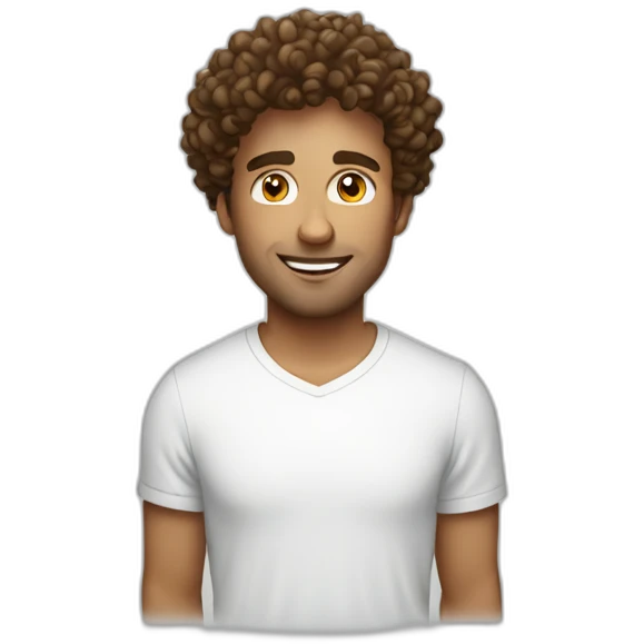 man curly hair white tshirt light bulb emoji
