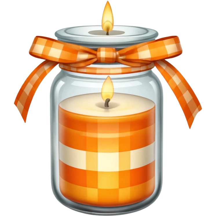 Candle in jar with an orange checkered ribbon emoji