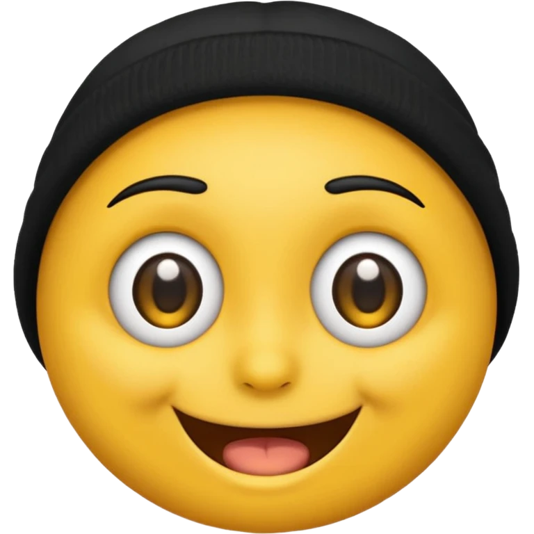 Emoji with black beanie hat pulled down to eyes emoji
