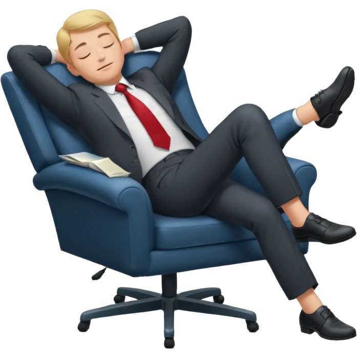 Boss sleeping in a chair with her legs up on the desk emoji